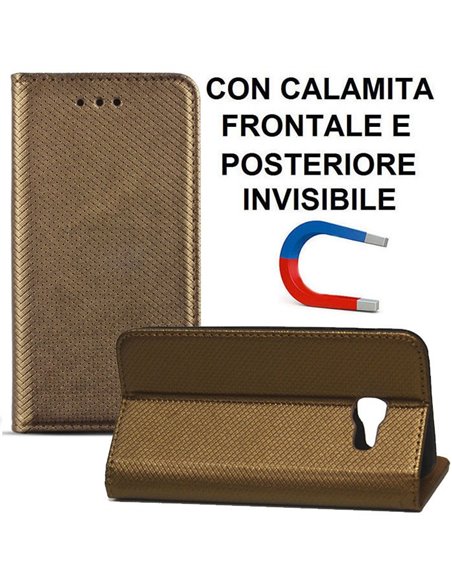 CUSTODIA per SAMSUNG GALAXY A3 (2017) - FLIP ORIZZONTALE con CHIUSURA MAGNETICA INVISIBILE ED INTERNO IN TPU COLORE BRONZO