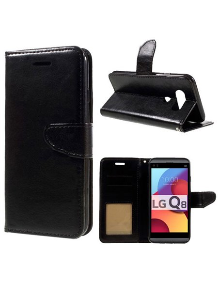 CUSTODIA per LG Q8 (H970) - FLIP ORIZZONTALE SIMILPELLE CON CHIUSURA MAGNETICA, STAND, INTERNO IN TPU E PORTA CARTE COLORE NERO