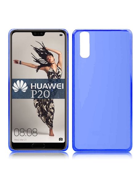 CUSTODIA per HUAWEI P20 IN GEL TPU SILICONE COLORE BLU TRASPARENTE