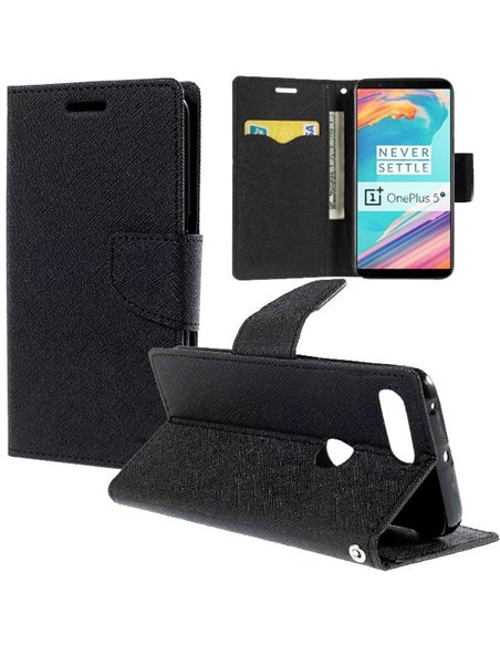 CUSTODIA per ONE PLUS 5T - FLIP ORIZZONTALE CON INTERNO IN TPU SILICONE, STAND E PORTA CARTE COLORE NERO