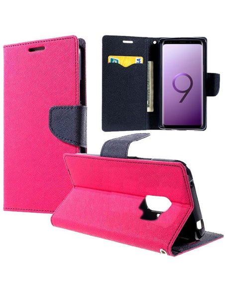 CUSTODIA per SAMSUNG GALAXY S9 (SM-G960) - FLIP ORIZZONTALE CON STAND, INTERNO IN TPU SILICONE E PORTA CARTE COLORE FUCSIA