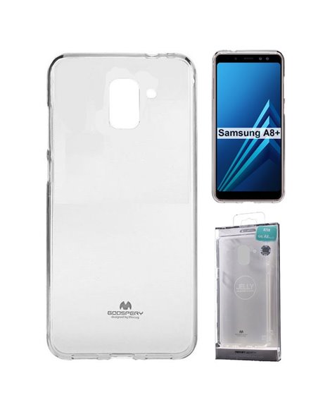 CUSTODIA per SAMSUNG GALAXY A8 PLUS (SM-A730) IN GEL TPU SILICONE TRASPARENTE ALTA QUALITA' MERCURY BLISTER