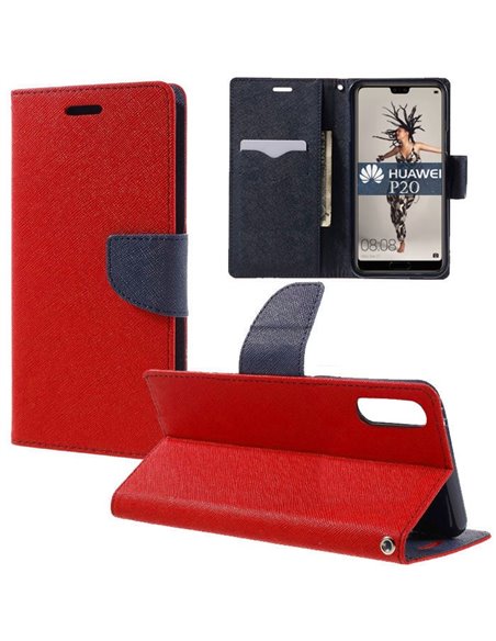 CUSTODIA per HUAWEI P20 - FLIP ORIZZONTALE CON INTERNO IN TPU SILICONE, STAND, PORTA CARTE E CHIUSURA MAGNETICA COLORE ROSSO