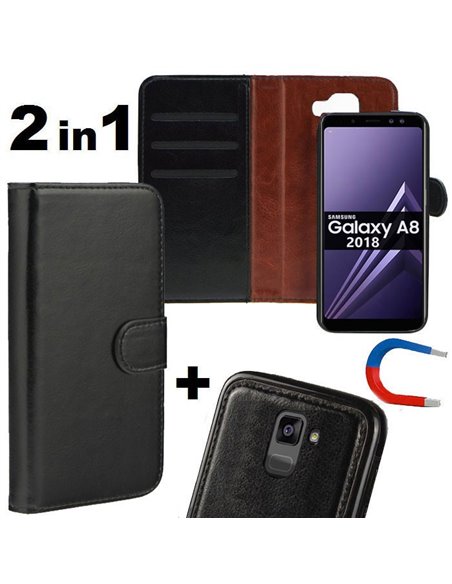 CUSTODIA per SAMSUNG GALAXY A8 (SM-A530), GALAXY A5 2018 - FLIP ORIZZONTALE SIMILPELLE + BACK IN TPU CON CHIUSURA MAGNETICA NERO