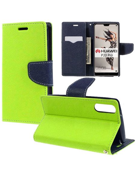 CUSTODIA per HUAWEI P20 PRO - FLIP ORIZZONTALE CON INTERNO IN TPU, STAND, PORTA CARTE E CHIUSURA MAGNETICA COLORE VERDE