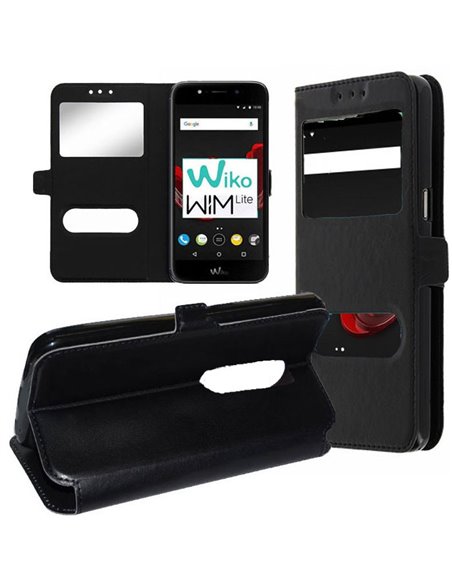 CUSTODIA per WIKO WIM LITE (5.0' POLLICI) FLIP ORIZZONTALE SIMILPELLE CON INTERNO IN TPU E DOPPIA FINESTRA ID COLORE NERO