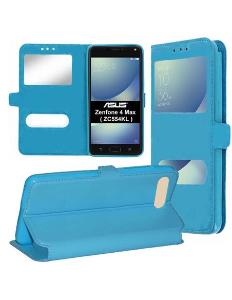 CUSTODIA per ASUS ZENFONE 4 MAX (ZC554KL), 5.5' - FLIP ORIZZONTALE SIMILPELLE CON INTERNO IN TPU E DOPPIA FINESTRA ID COLORE AZZ