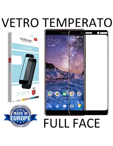 PELLICOLA per NOKIA 7 PLUS - PROTEGGI DISPLAY VETRO TEMPERATO FULL FACE 9H 0,33mm CON CORNICE COLORE NERO MYSCREEN LITE