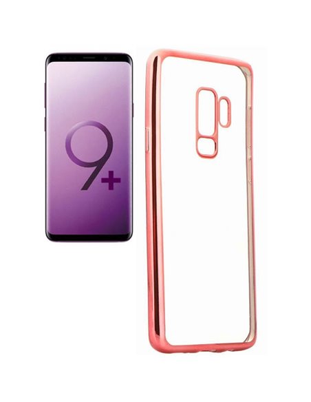 CUSTODIA per SAMSUNG GALAXY S9 PLUS (SM-G965) IN GEL TPU SILICONE TRASPARENTE CON CORNICE COLORE ROSA ORO