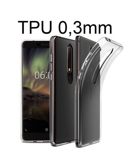 CUSTODIA per NOKIA 6.1, NOKIA 6 (2018) IN GEL TPU SILICONE ULTRA SLIM 0,3mm TRASPARENTE