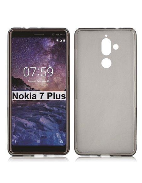 CUSTODIA per NOKIA 7 PLUS IN GEL TPU SILICONE COLORE NERO TRASPARENTE