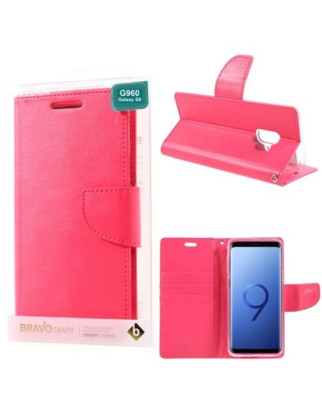 CUSTODIA per SAMSUNG GALAXY S9 (SM-G960) - FLIP ORIZZONTALE SIMILPELLE CON INTERNO IN TPU E STAND COLORE FUCSIA BRAVO BLISTER