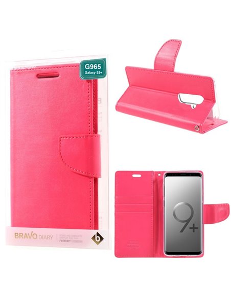 CUSTODIA per SAMSUNG GALAXY S9 PLUS (SM-G965) - FLIP ORIZZONTALE SIMILPELLE CON INTERNO IN TPU E STAND COLORE FUCSIA BRAVO