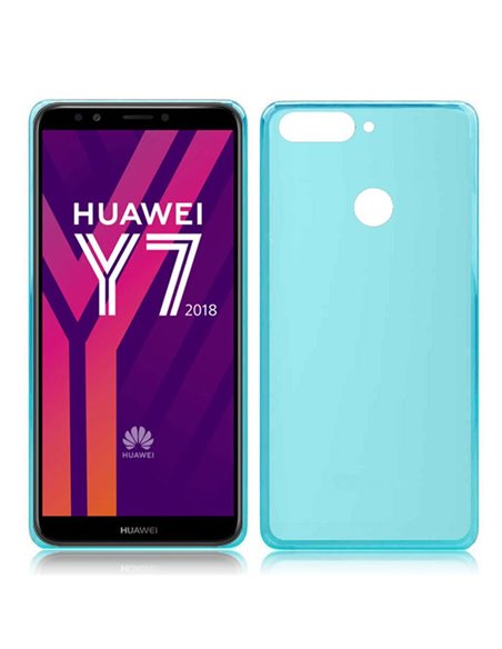 CUSTODIA per HUAWEI Y7 2018, Y7 PRIME 2018, Y7 PRO 2018, HONOR 7C IN GEL TPU SILICONE COLORE AZZURRO TRASPARENTE