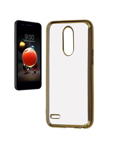 CUSTODIA per LG K9, K8 (2018) IN GEL TPU SILICONE TRASPARENTE CON CORNICE COLORE ORO