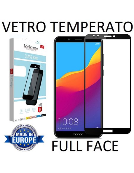 PELLICOLA per HUAWEI Y7 2018, Y7 PRIME 2018, HONOR 7C IN VETRO TEMPERATO FULL FACE 9H 0,33mm CON CORNICE NERA MYSCREEN LITE