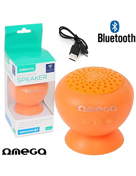 CASSA SPEAKER BLUETOOTH UNIVERSALE SPLASH PROOF per SMARTPHONE E TABLET CON FISSAGGIO A VENTOSA ARANCIONE OG46O OMEGA