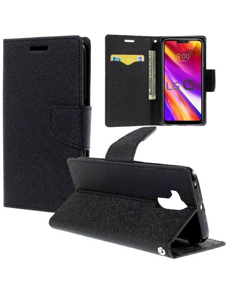 CUSTODIA per LG G7, G7+, G7 ONE - FLIP ORIZZONTALE CON INTERNO IN TPU SILICONE, STAND E CHIUSURA MAGNETICA COLORE NERO