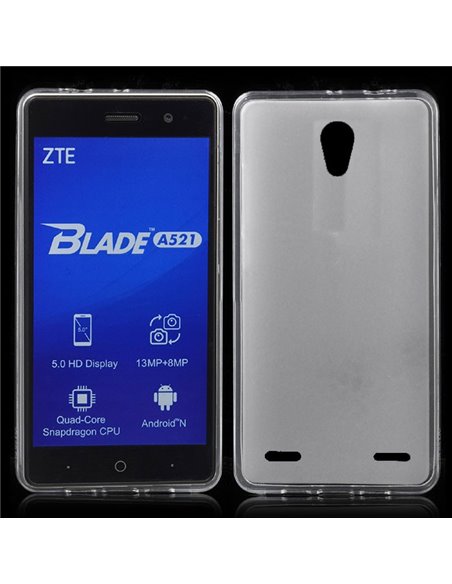 CUSTODIA per ZTE BLADE A521, BLADE A521 DUAL SIM IN GEL TPU SILICONE COLORE BIANCO TRASPARENTE