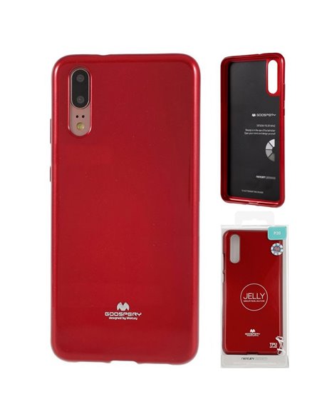 CUSTODIA per HUAWEI P20 IN GEL TPU SILICONE COLORE ROSSO LUCIDO CON GLITTER ALTA QUALITA' MERCURY BLISTER