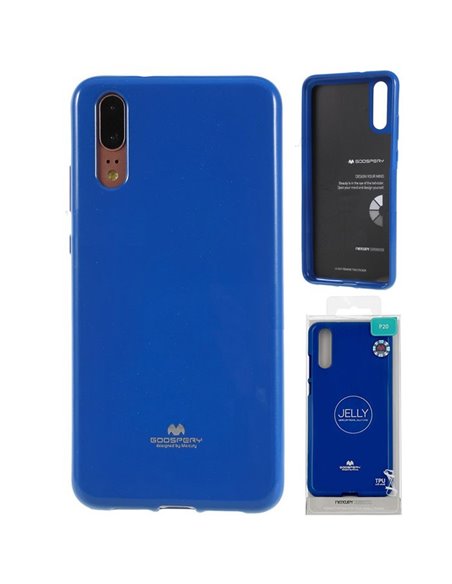 CUSTODIA per HUAWEI P20 IN GEL TPU SILICONE COLORE BLU LUCIDO CON GLITTER ALTA QUALITA' MERCURY BLISTER