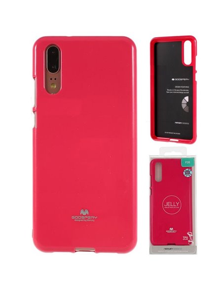 CUSTODIA per HUAWEI P20 IN GEL TPU SILICONE COLORE FUCSIA LUCIDO CON GLITTER ALTA QUALITA' MERCURY BLISTER