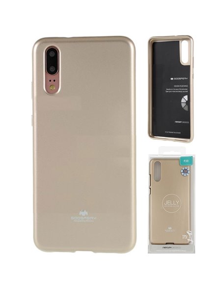 CUSTODIA per HUAWEI P20 IN GEL TPU SILICONE COLORE ORO LUCIDO CON GLITTER ALTA QUALITA' MERCURY BLISTER