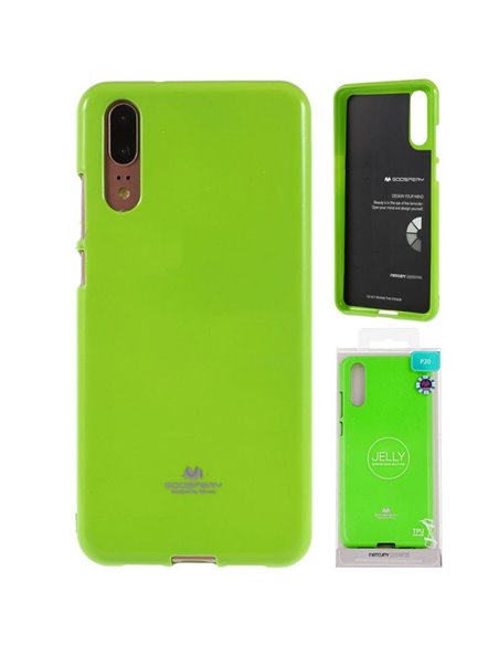 CUSTODIA per HUAWEI P20 IN GEL TPU SILICONE COLORE VERDE LUCIDO CON GLITTER ALTA QUALITA' MERCURY BLISTER