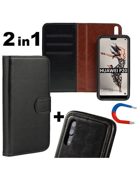 CUSTODIA per HUAWEI P20 - FLIP ORIZZONTALE SIMILPELLE + BACK IN TPU CON CHIUSURA MAGNETICA COLORE NERO