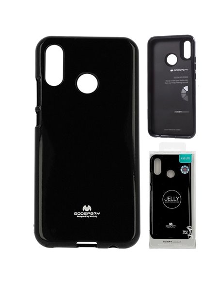 CUSTODIA per HUAWEI P20 LITE IN GEL TPU SILICONE COLORE NERO LUCIDO CON GLITTER ALTA QUALITA' MERCURY BLISTER