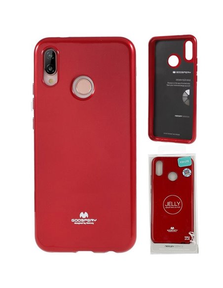 CUSTODIA per HUAWEI P20 LITE IN GEL TPU SILICONE COLORE ROSSO LUCIDO CON GLITTER ALTA QUALITA' MERCURY BLISTER