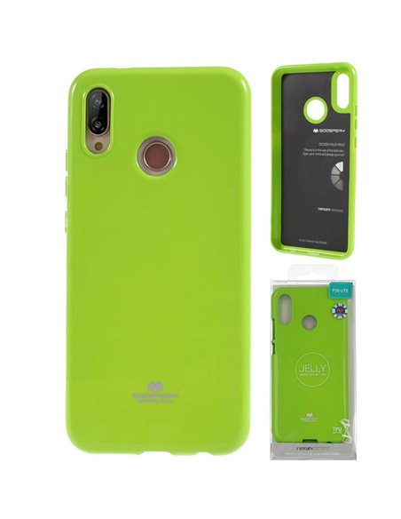 CUSTODIA per HUAWEI P20 LITE IN GEL TPU SILICONE COLORE VERDE LUCIDO CON GLITTER ALTA QUALITA' MERCURY BLISTER