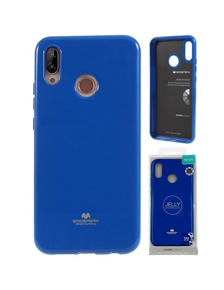 CUSTODIA per HUAWEI P20 LITE IN GEL TPU SILICONE COLORE BLU LUCIDO CON GLITTER ALTA QUALITA' MERCURY BLISTER