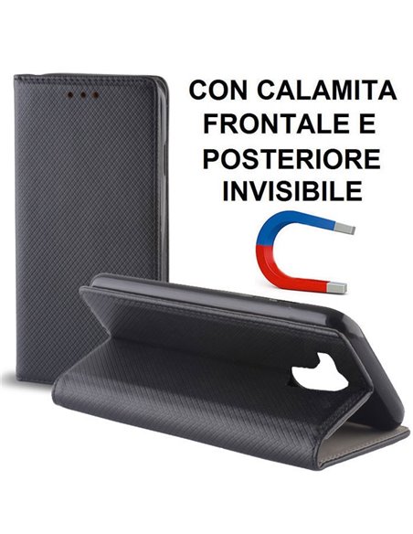 CUSTODIA per LG G7, G7+, G7 ONE - FLIP ORIZZONTALE con CHIUSURA MAGNETICA INVISIBILE, INTERNO IN TPU E STAND NERO