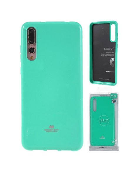 CUSTODIA per HUAWEI P20 PRO IN GEL TPU SILICONE COLORE VERDE ACQUA LUCIDO CON GLITTER ALTA QUALITA' MERCURY BLISTER