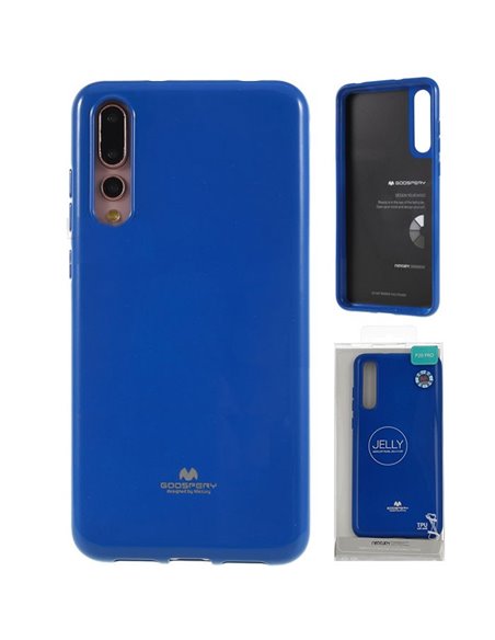 CUSTODIA per HUAWEI P20 PRO IN GEL TPU SILICONE COLORE BLU LUCIDO CON GLITTER ALTA QUALITA' MERCURY BLISTER