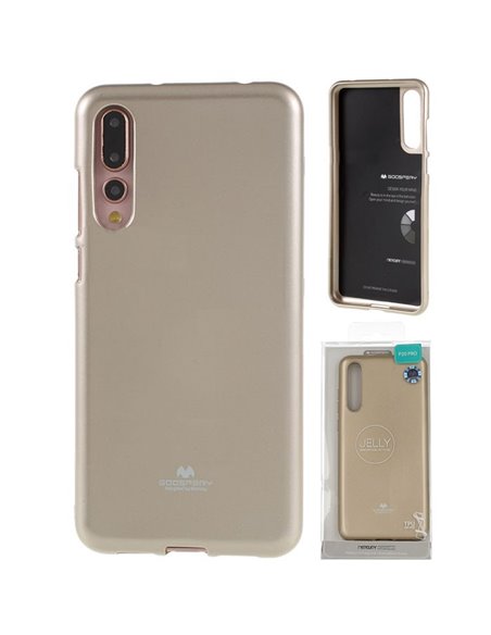 CUSTODIA per HUAWEI P20 PRO IN GEL TPU SILICONE COLORE ORO LUCIDO CON GLITTER ALTA QUALITA' MERCURY BLISTER