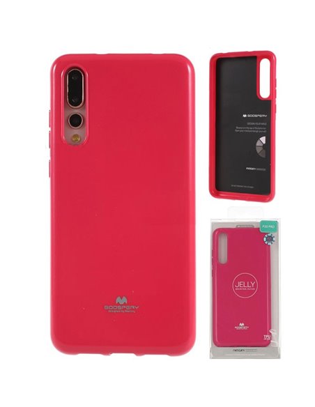 CUSTODIA per HUAWEI P20 PRO IN GEL TPU SILICONE COLORE FUCSIA LUCIDO CON GLITTER ALTA QUALITA' MERCURY BLISTER