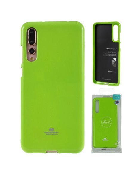 CUSTODIA per HUAWEI P20 PRO IN GEL TPU SILICONE COLORE VERDE LUCIDO CON GLITTER ALTA QUALITA' MERCURY BLISTER