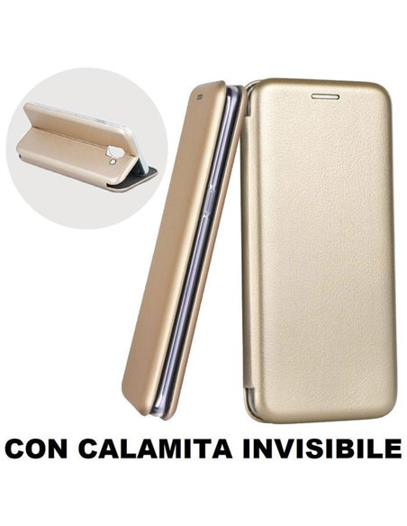 CUSTODIA per SAMSUNG GALAXY A6 2018 - FLIP ORIZZONTALE SIMILPELLE CON CHIUSURA MAGNETICA INVISIBILE E INTERNO IN TPU ORO