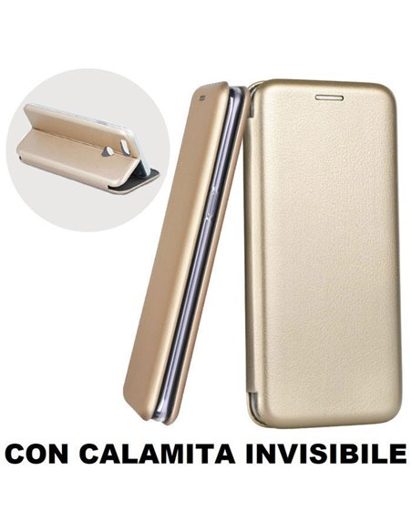 CUSTODIA per HUAWEI Y7 2018, Y7 PRIME 2018 - FLIP ORIZZONTALE SIMILPELLE CON CHIUSURA MAGNETICA INVISIBILE E INTERNO IN TPU ORO