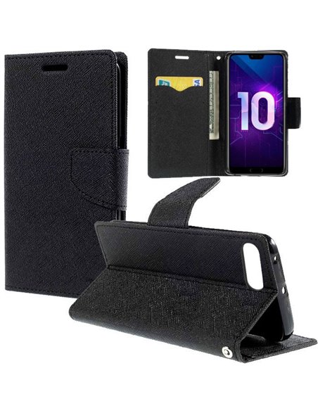 CUSTODIA per HUAWEI HUAWEI HONOR 10 (5.84') - FLIP ORIZZONTALE SIMILPELLE CON INTERNO IN TPU, STAND E PORTA CARTE COLORE NERO