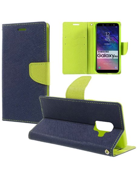 CUSTODIA per SAMSUNG GALAXY A6 2018 (SM-A600) - FLIP ORIZZONTALE CON STAND, INTERNO IN TPU SILICONE E PORTA CARTE COLORE BLU