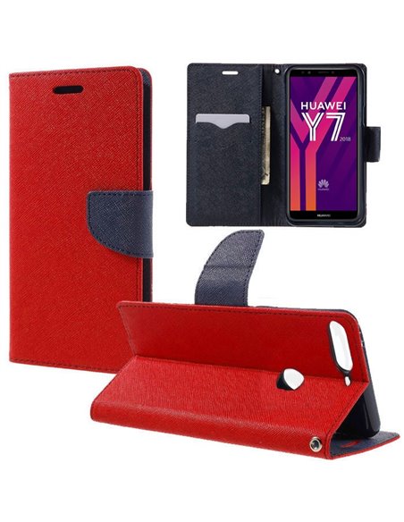 CUSTODIA per HUAWEI Y7 2018, Y7 PRIME 2018 - FLIP ORIZZONTALE CON INTERNO IN TPU SILICONE, STAND E CHIUSURA MAGNETICA COLORE ROS