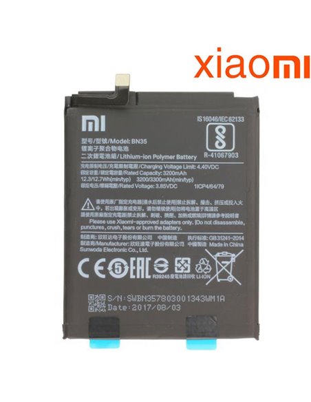 BATTERIA ORIGINALE XIAOMI BN35 per REDMI 5 (5.7') - 3300 mAh LI-ION BULK