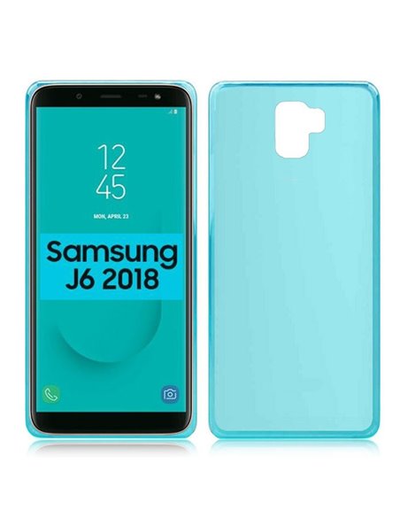 CUSTODIA per SAMSUNG GALAXY J6 2018 (SM-J600F) IN GEL TPU SILICONE COLORE AZZURRO TRASPARENTE