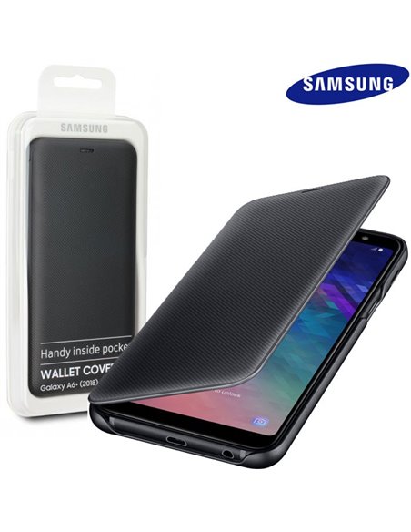 CUSTODIA per SAMSUNG GALAXY A6 PLUS 2018 (SM-A605) - WALLET COVER ORIGINALE COLORE NERO EF-WA605CBEGWW BLISTER