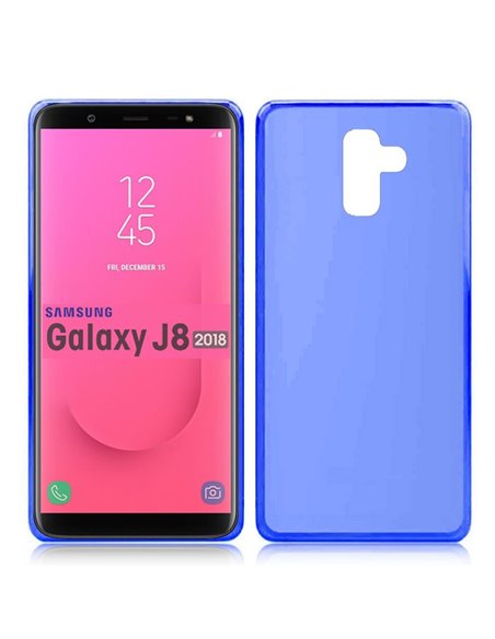 CUSTODIA per SAMSUNG GALAXY J8 2018 (SM-J810) IN GEL TPU SILICONE COLORE BLU TRASPARENTE