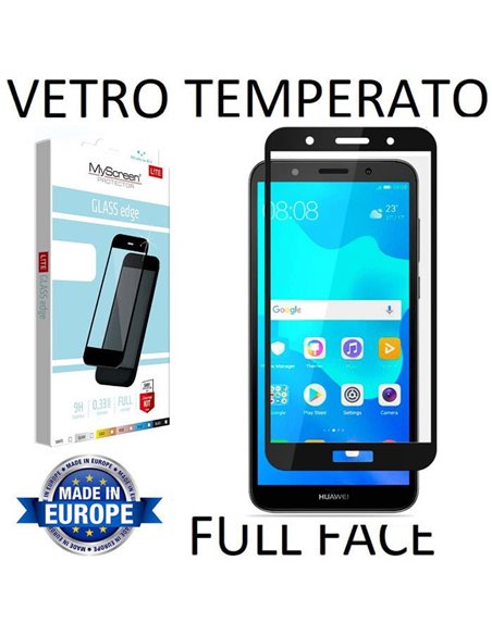 PELLICOLA per HUAWEI Y5 2018, Y5 PRIME 2018, HONOR 7S IN VETRO TEMPERATO FULL FACE 9H 0,33mm CON CORNICE NERA MYSCREEN LITE