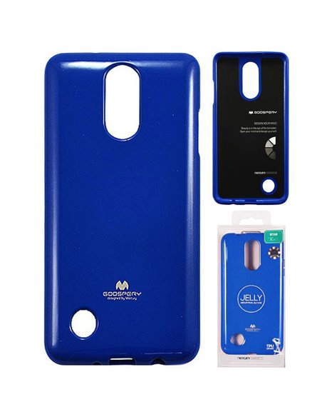 CUSTODIA per LG K4 (2017), M160 IN GEL TPU SILICONE COLORE BLU LUCIDO CON GLITTER ALTA QUALITA' MERCURY BLISTER